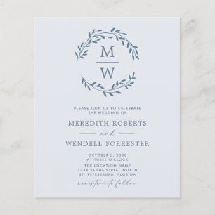Budget QR Code Dusty Blue Monogram Wedding Flyer