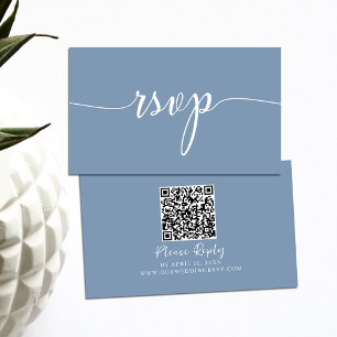 Budget QR Code Dusty Blue Simple RSVP Card