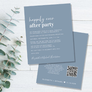 Budget QR Code Dusty Blue Wedding Reception Invite