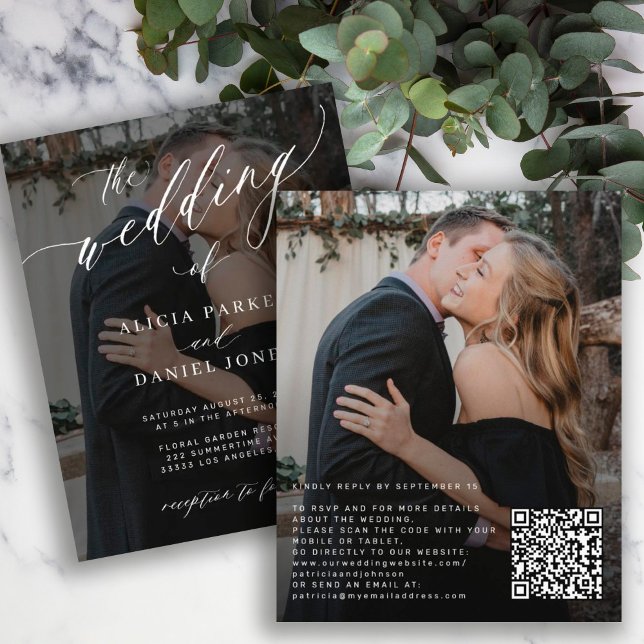 Budget QR CODE elegant 2 photos wedding invitation (Creator Uploaded)