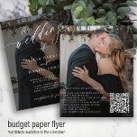 Budget QR CODE elegant 2 photos wedding invitation Flyer<br><div class="desc">Elegant trendy photo all in one BUDGET wedding invitation PAPER FLYER with "the wedding of" white text and black overlay featuring a chic calligraphy script. Personalise it with your 2 photos and your scanning QR CODE (automatically generated with your URL link) to website for RSVP online and more details. This...</div>