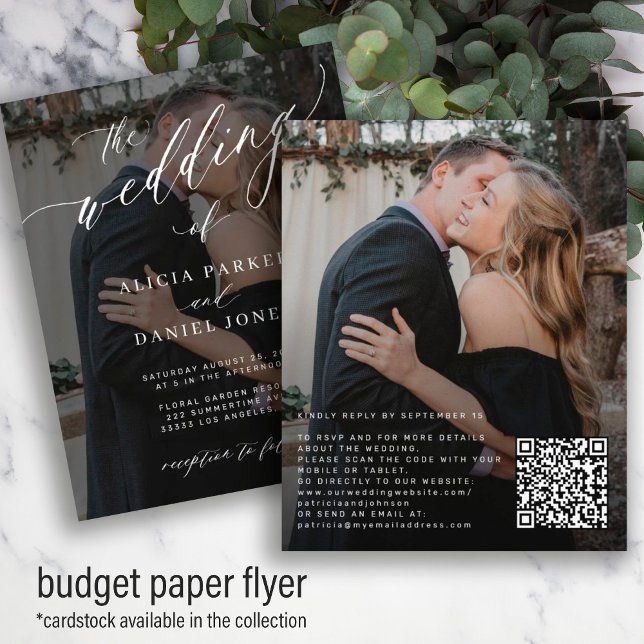 Budget QR CODE elegant 2 photos wedding invitation Flyer (Creator Uploaded)
