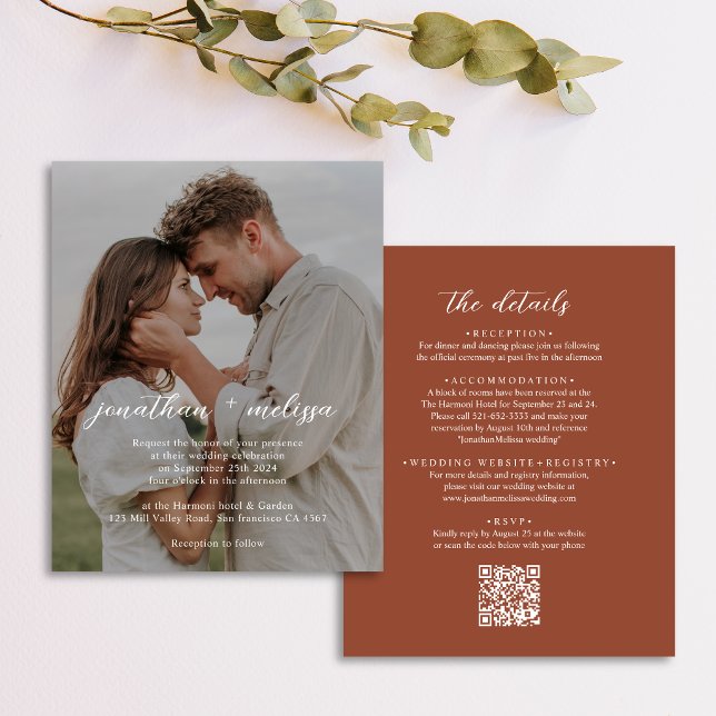 BUDGET QR Code Elegant Terracotta Photo Wedding (Creator Uploaded)