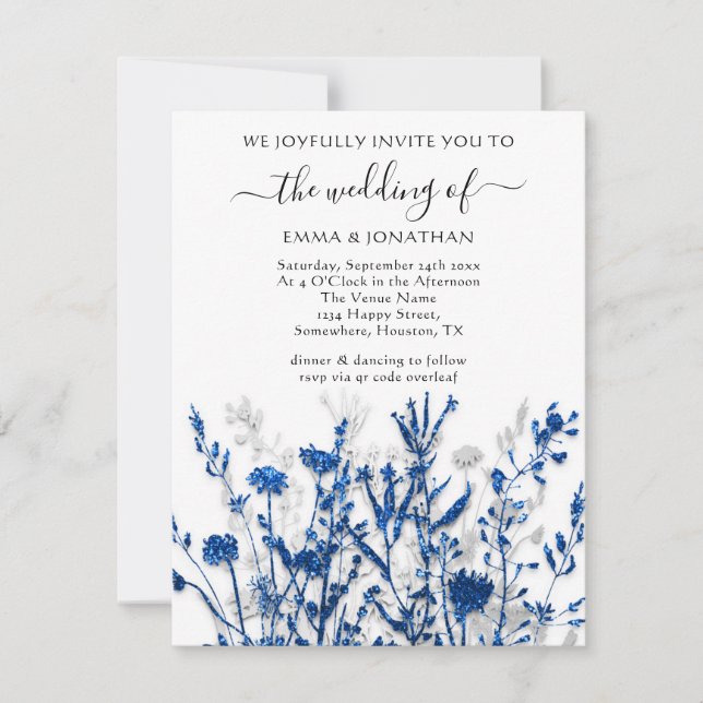 Budget QR CODE Floral Meadow Blue Navy Grey White (Front)