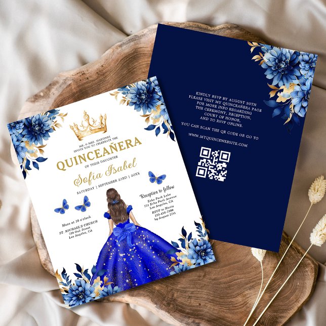 Budget QR Code Floral Royal Blue Quinceanera Flyer (Creator Uploaded)