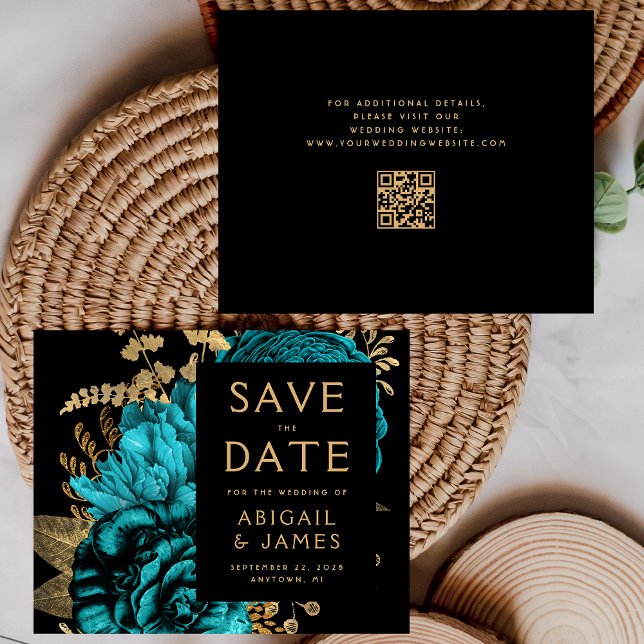 Budget QR Code Floral Teal Wedding Save the Date (Creator Uploaded)