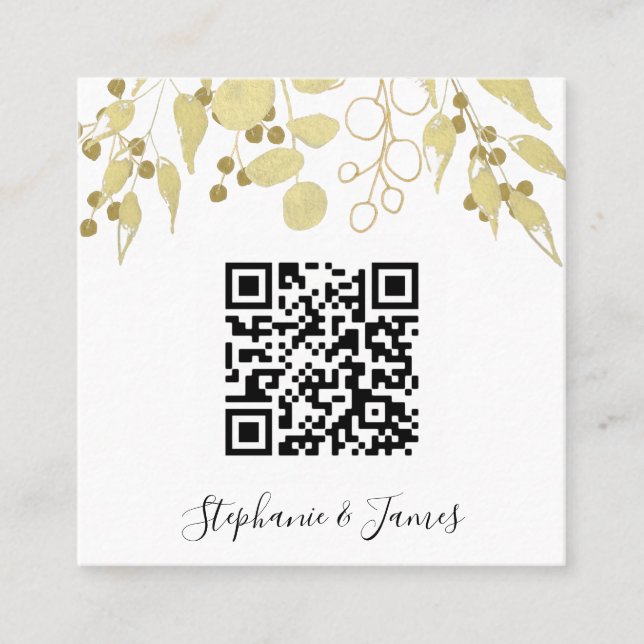 Budget QR Code Gold Foliage Wedding Invitation (Front)