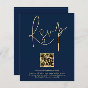 Budget QR Code Gold Navy Blue Script Wedding RSVP