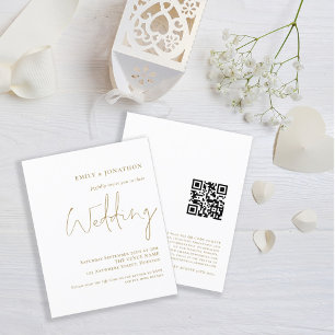 Budget QR Code Gold Typography Wedding Invitation