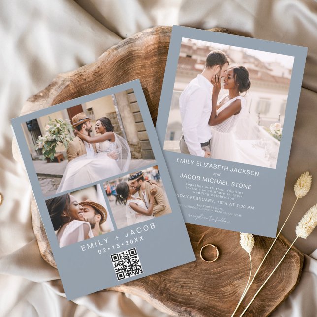 Budget QR code Minimalist Dusty Blue Wedding Photo Flyer (Creator Uploaded)