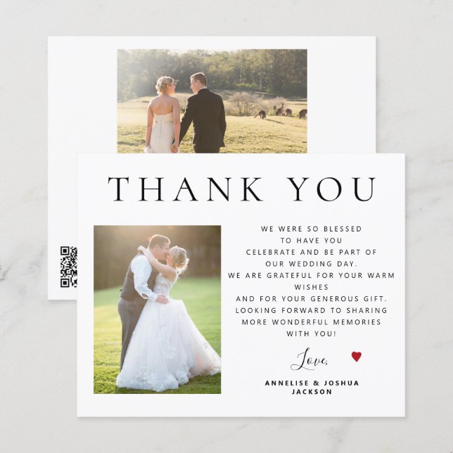 Budget QR CODE modern photo wedding thank you (Front/Back)