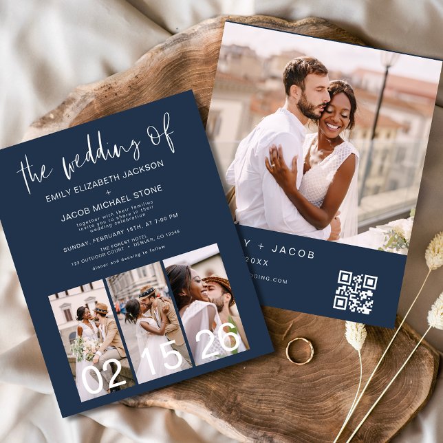 Budget QR Code Navy Blue Wedding Invitation (Creator Uploaded)