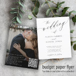 Budget QR code photo elegant wedding Invitation Flyer<br><div class="desc">Elegant trendy black and white BUDGET photo wedding invitation PAPER FLYER with "the wedding of" text featuring a chic calligraphy script and your QR CODE (automatically generated). Personalise it with your engagement photo on the backside and your text. This timeless wedding invite is suitable for modern style formal wedding ceremonies...</div>