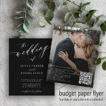 Budget QR code photo modern wedding Invitation Flyer<br><div class="desc">Elegant trendy BUDGET photo wedding invitation PAPER FLYER with "the wedding of" white text and black background featuring a chic calligraphy script and your QR CODE (automatically generated). Personalise it with your engagement photo on the backside and your text. This timeless wedding invite is suitable for modern style formal wedding...</div>