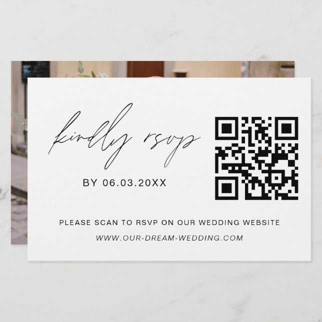 Budget QR Code Photo RSVP Wedding Minimalist (Front/Back)