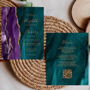 Budget QR Code Purple Gold Teal Agate Wedding