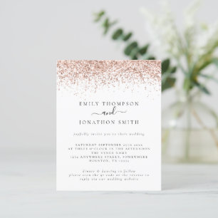 Budget QR Code Rose Gold Glitter Wedding Invite