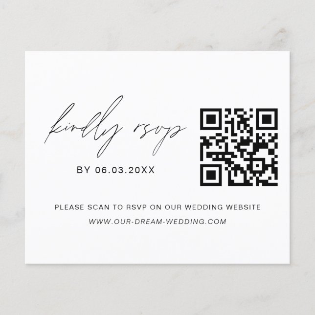 Budget QR Code RSVP Minimalist Wedding Website Flyer (Front)