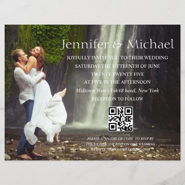budget qr code rsvp photo wedding invitation flyer (Front)