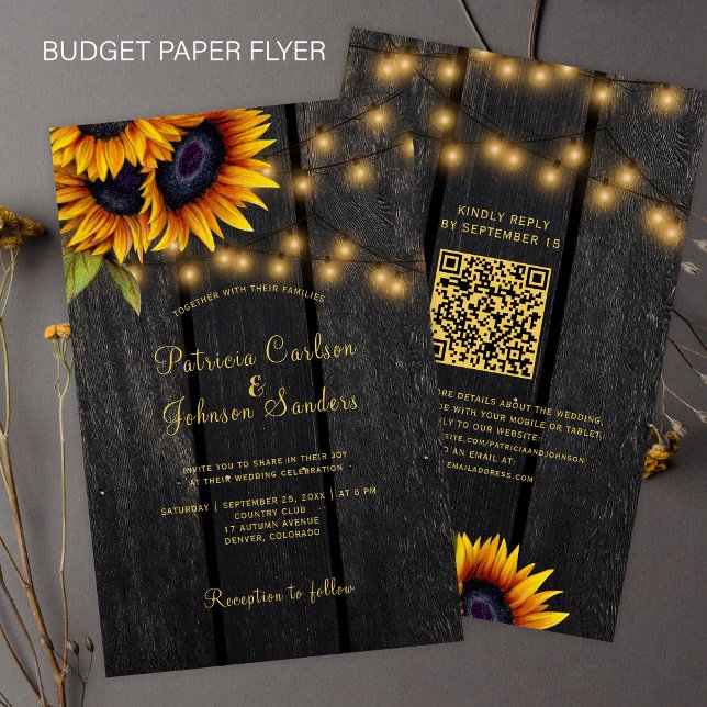 Budget QR code rustic sunflower wedding invitation Flyer (Creator Uploaded)