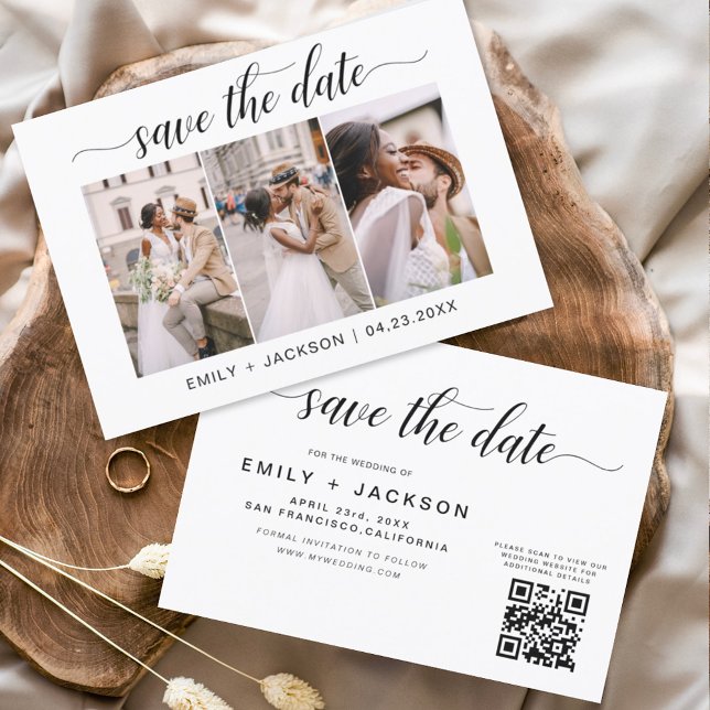 Budget QR Code - Save the Date  Modern 3 Photo Flyer (Creator Uploaded)