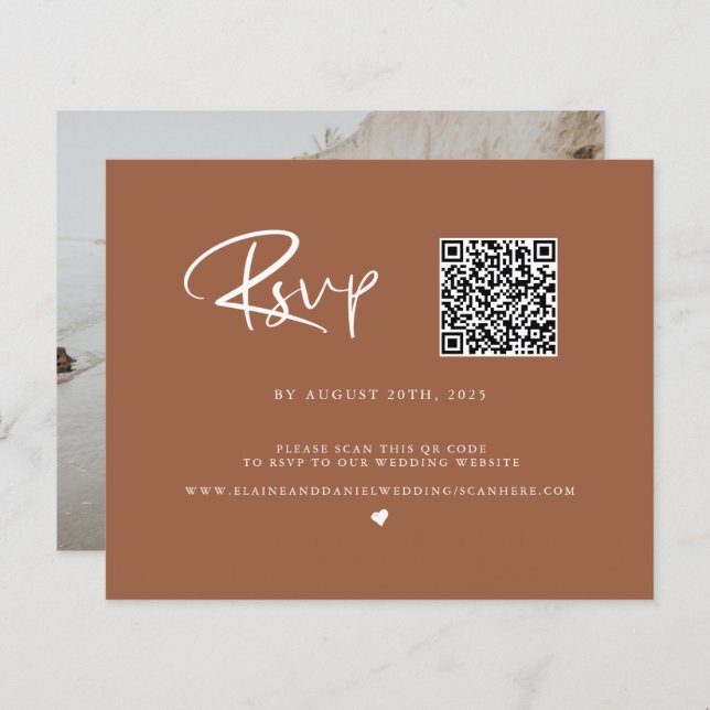 Budget QR Code Terra Cotta Photo RSVP Card (Front/Back)