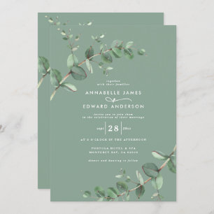 Budget QR code Watercolor Eucalyptus sage green Invitation