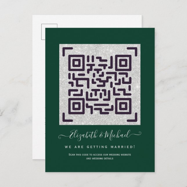 Budget QR Code Website RSVP Hotel Wedding Details  Postcard (Front/Back)