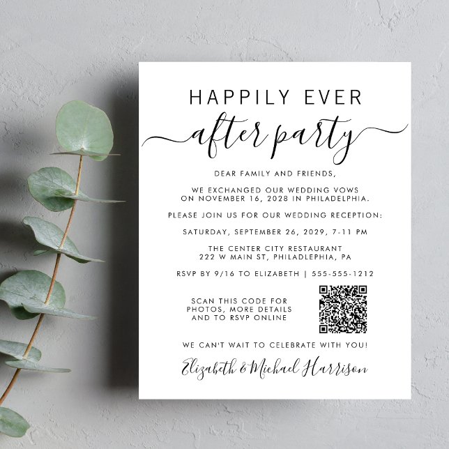 Budget QR Code Wedding After Party Invitation (Our user-friendly template will generate your QR code automatically from your website address)