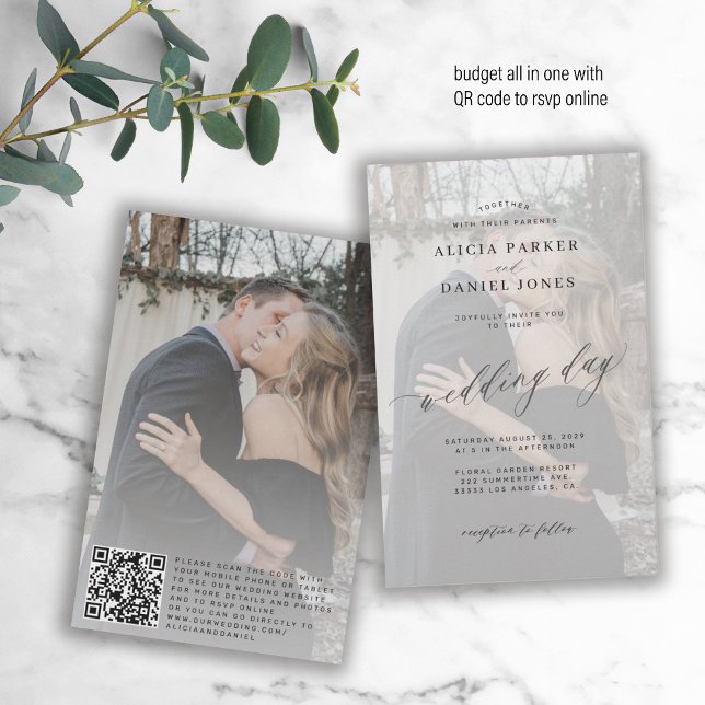Budget QR photo modern overlay wedding invitation (Creator Uploaded)