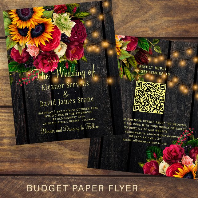 Budget QR rustic country wood wedding invitation Flyer (Creator Uploaded)