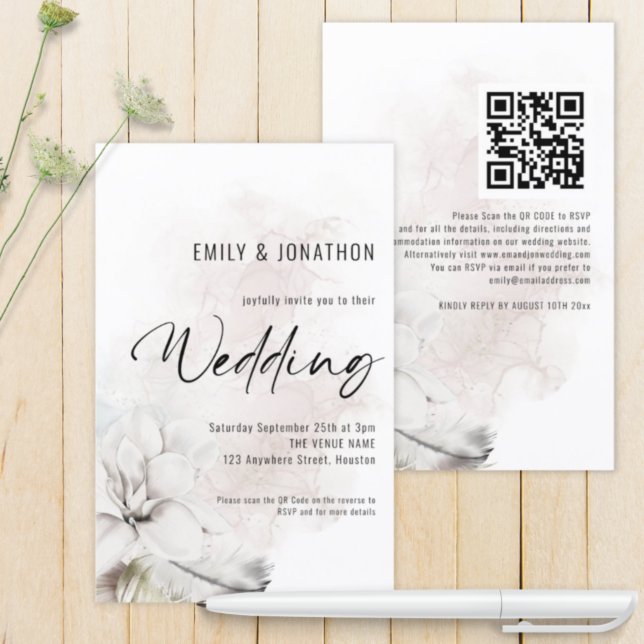 Budget QR White Watercolor Florals Wedding Invite (Creator Uploaded)
