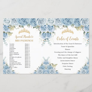 Budget Quinceañera 15 Blue Floral Padrinos Program