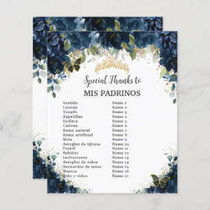 Budget Quinceañera 15 Navy Floral Padrinos Corte