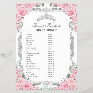 Budget Quinceañera 15 Pink Floral Padrinos Corte Flyer