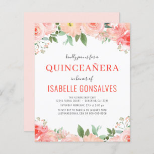 Budget QUINCEAÑERA Birthday Coral Peach Invitation