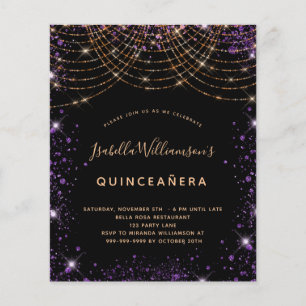 Budget Quinceanera black purple gold glitter dust