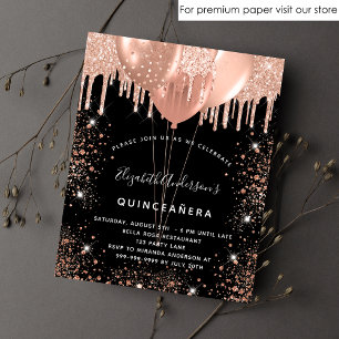 Budget Quinceanera black rose gold invitation