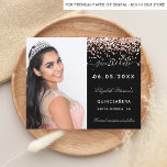 Budget Quinceanera black rose photo Save the Date<br><div class="desc">A photo Save the date for a Quinceañera (or any age) birthday
On front: Add a vertical size photo. A black background colour,  decorated with rose gold faux glitter dust. Personalise and add a name and details.</div>