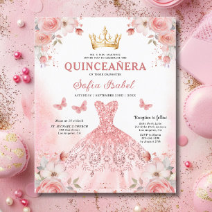 Budget Quinceañera Blush Pink Floral Butterfly