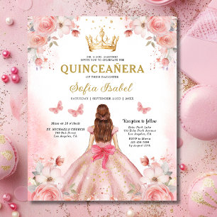 Budget Quinceañera Blush Pink Floral Butterfly Flyer