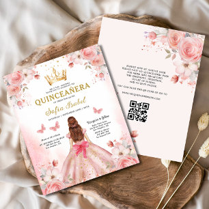 Budget Quinceañera Blush Pink Floral Butterfly Flyer
