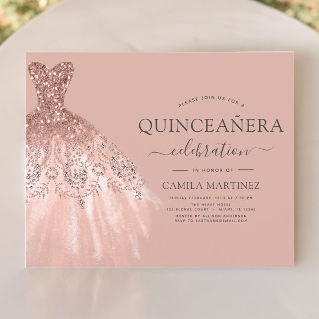 Budget Quinceanera Blush Pink Glitter Invitation (Creator Uploaded)
