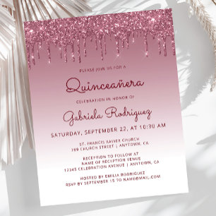Budget Quinceañera Burgundy Glitter Drip Invite
