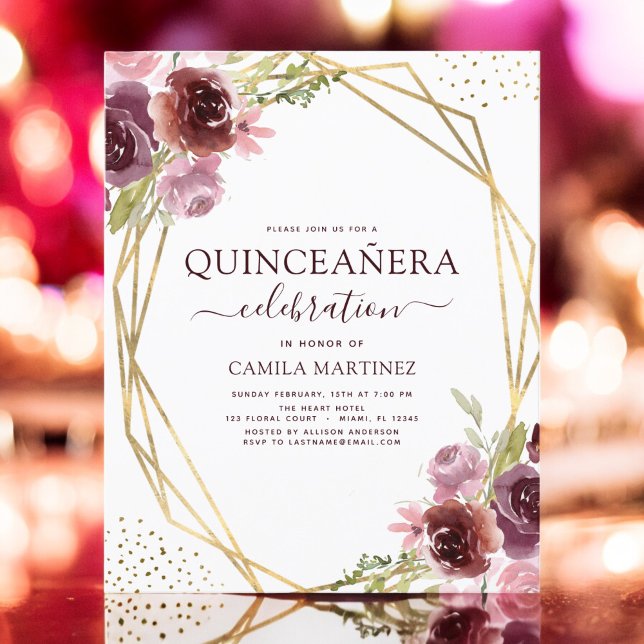 Budget Quinceanera Burgundy Pink Geometric Floral (Creator Uploaded)