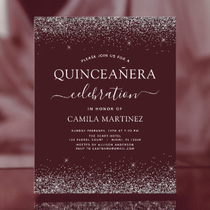 Budget Quinceanera Burgundy Silver Invitation