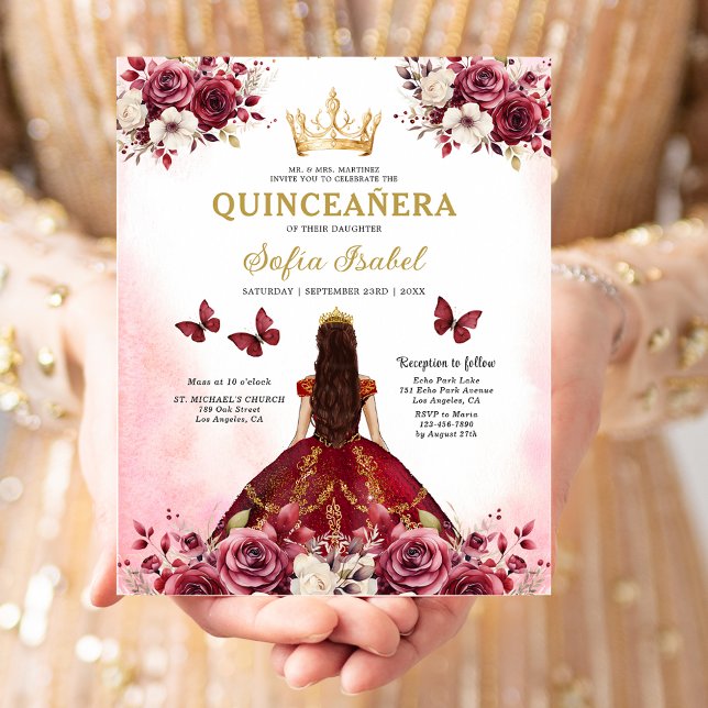 Budget Quinceanera Floral Burgundy Princess  (Creator Uploaded)