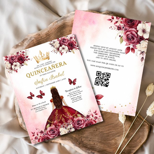 Budget Quinceanera Floral Burgundy Princess  (Creator Uploaded)