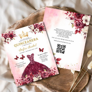 Budget Quinceanera Floral Burgundy Princess Flyer