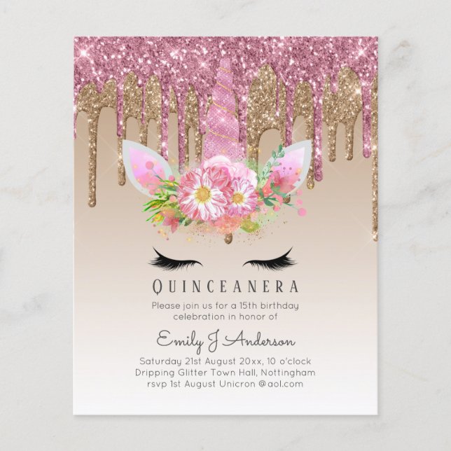 BUDGET Quinceanera Glitter Unicorn Anicorn Winged Flyer (Front)